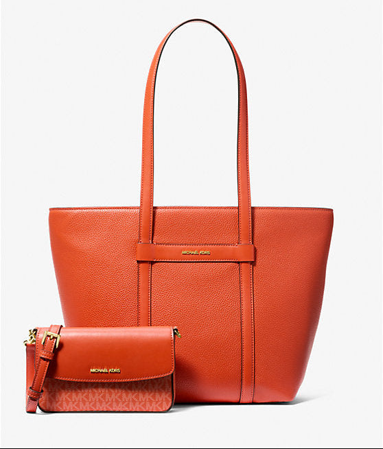 Sac fourre-tout 2-en-1 Jet Set en cuir grainé et logo Michael Kors