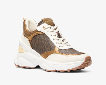 Michael Kors Katrina Signature Logo and Metallic Lizard Embossed Trainer