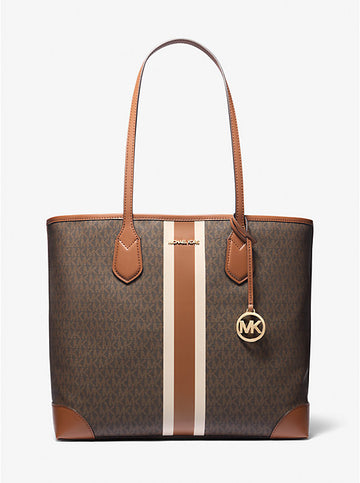 Grand sac fourre-tout Michael Kors Eva à rayures et logo signature