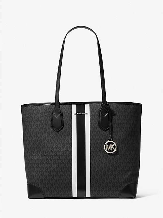 Grand sac fourre-tout Michael Kors Eva à rayures et logo signature