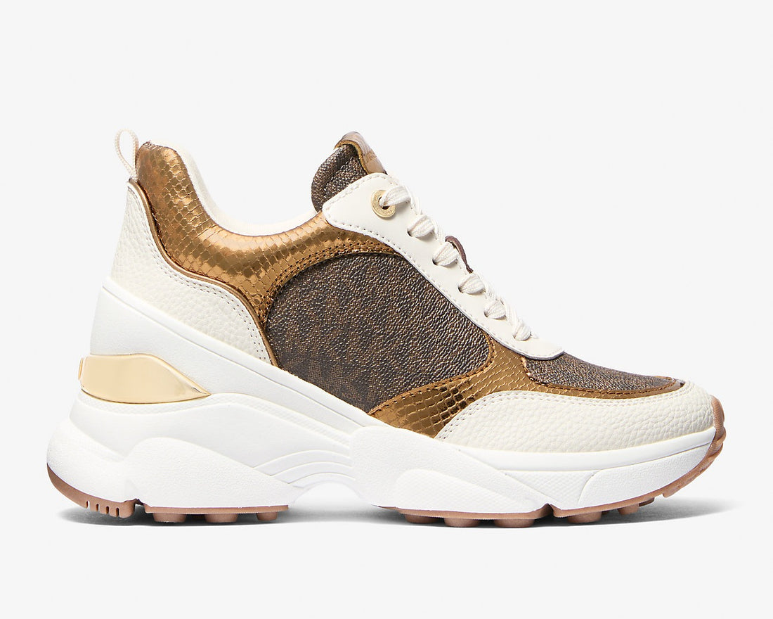 Michael Kors Katrina Signature Logo and Metallic Lizard Embossed Trainer