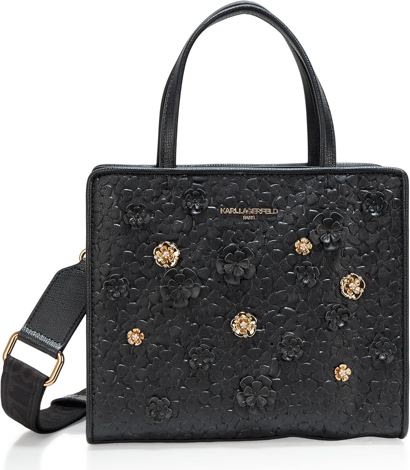 KARL LAGERFELD Charlotte Satchel, Black/Gold, One Size