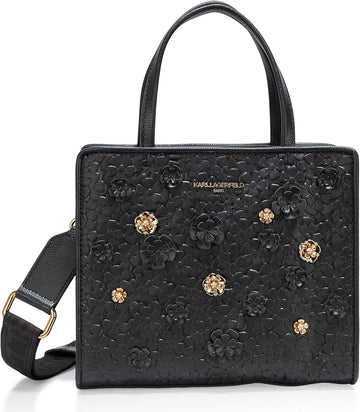 KARL LAGERFELD Charlotte Satchel, Black/Gold, One Size