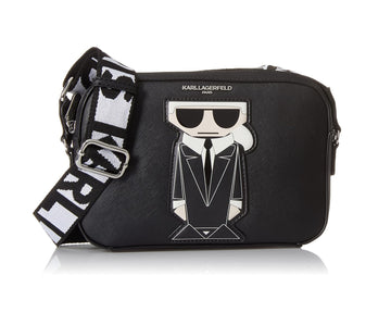 Karl Lagerfeld Paris Maybelle Camera Crossbody, Black/Black Combo, One Size